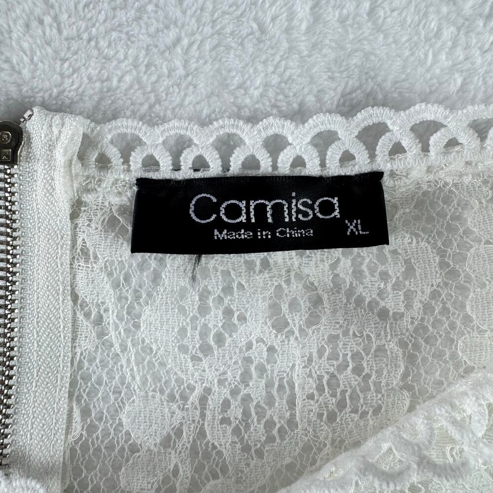 Camisa White Lace Crochet Long Sleeve Blouse Women XL Boho Cottagecore Sheer Top - Picture 8 of 11
